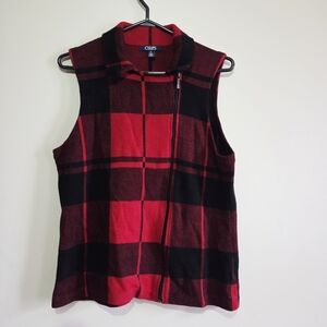 Chaps Plaid Moto Style Knit Sweater Vest